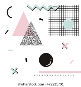 Geometric memphis background.Retro design for invitation, business card, poster or banner.