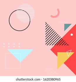Geometric memphis design. Abstract geometric triangles background. Simple geometric background. Template for poster, backdrop, book cover, brochure, and vector illustration