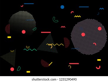 Geometric Memphis Design, Minimal Seamless Cover, Vector Design. Cool Futuristic Texture Modern Flat Bauhaus. Vintage Retro Falling Shapes, Motion Memphis Seamless Pattern. Abstract Party Background