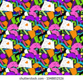 Geometric memphis seamless  pattern in retro style. Doodle pattern hand-drawn pen, ink, chalk. 
