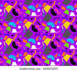 Geometric memphis seamless  pattern in retro style. Doodle pattern hand-drawn pen, ink, chalk. 