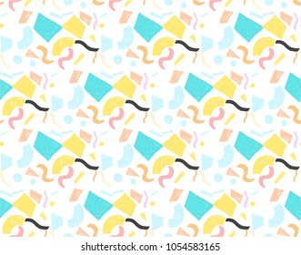 Geometric memphis seamless  pattern in retro style. Doodle pattern hand-drawn pen, ink, chalk. 