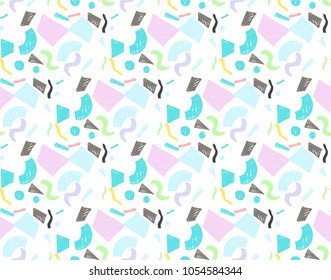 Geometric memphis seamless  pattern in retro style. Doodle pattern hand-drawn pen, ink, chalk. 