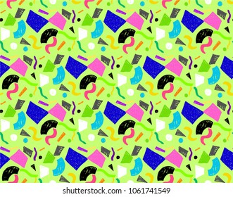 Geometric memphis seamless  pattern in retro style. Doodle pattern hand-drawn pen, ink, chalk. 