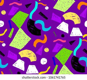 Geometric memphis seamless  pattern in retro style. Doodle pattern hand-drawn pen, ink, chalk. 