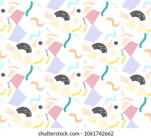 Geometric memphis seamless  pattern in retro style. Doodle pattern hand-drawn pen, ink, chalk. 