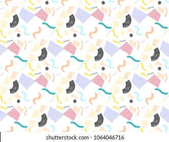 Geometric memphis seamless  pattern in retro style. Doodle pattern hand-drawn pen, ink, chalk. 