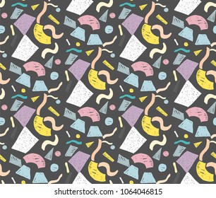 Geometric memphis seamless  pattern in retro style. Doodle pattern hand-drawn pen, ink, chalk. 