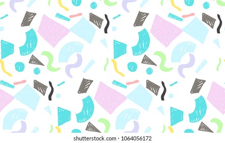 Geometric memphis seamless  pattern in retro style. Doodle pattern hand-drawn pen, ink, chalk. 