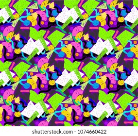 Geometric memphis seamless  pattern in retro style. Doodle pattern hand-drawn pen, ink, chalk. 