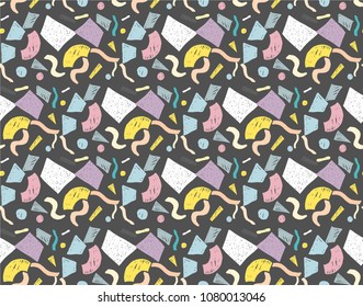 Geometric memphis seamless  pattern in retro style. Doodle pattern hand-drawn pen, ink, chalk. 