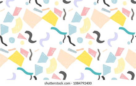 Geometric memphis seamless  pattern in retro style. Doodle pattern hand-drawn pen, ink, chalk. 