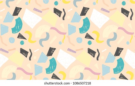 Geometric memphis seamless  pattern in retro style. Doodle pattern hand-drawn pen, ink, chalk. 