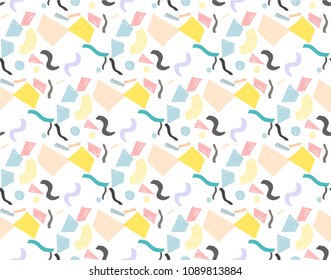 Geometric memphis seamless  pattern in retro style. Doodle pattern hand-drawn pen, ink, chalk. 
