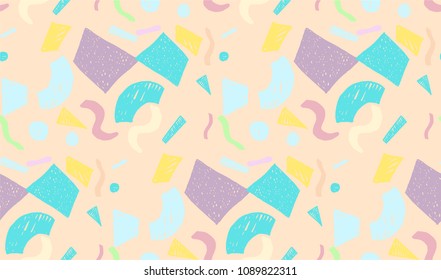 Geometric memphis seamless  pattern in retro style. Doodle pattern hand-drawn pen, ink, chalk. 