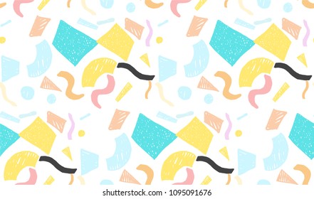 Geometric memphis seamless  pattern in retro style. Doodle pattern hand-drawn pen, ink, chalk. 