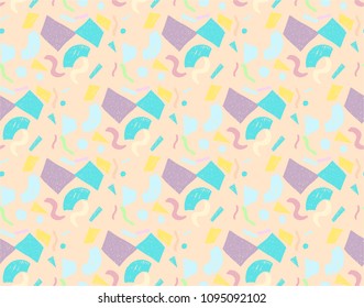Geometric memphis seamless  pattern in retro style. Doodle pattern hand-drawn pen, ink, chalk. 