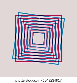 Geometric memphis shapes riso print effect. Abstract minimal square duotone overlay elements risograph pattern. Vector design
