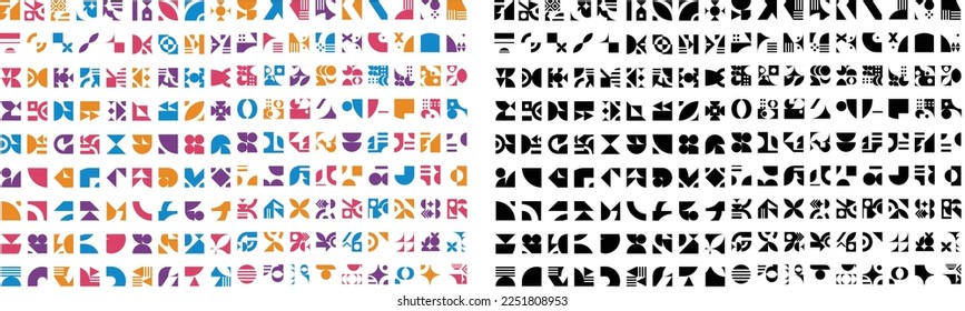 Geometric memphis shapes, surreal elements set. Abstract vector symbols and signs in trendy flat style. Decorative vector assets for posters template, flyers, clothes, social media and graphic design