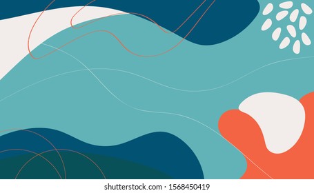 Geometric Memphis vector background. illustration colorful wallpaper. template cover website business design. banner social media advertising. organic shapes trendy style. Coral green concept