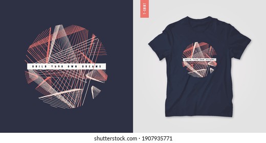 Geometric mens t-shirt design, graphic print, vector illustration.