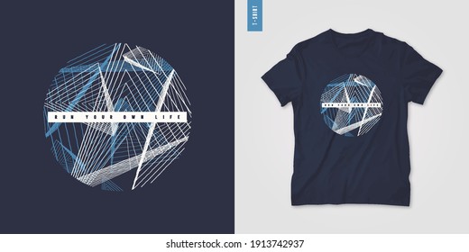 Geometric mens t-shirt design, graphic print, vector illustration.