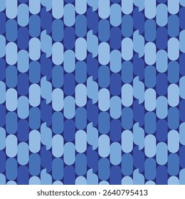 Geometric mermaid scale pattern featuring various shades of blue. Seamless background for table cloth, fabric textile, web design, smooth business presentation, and party backdrop. Vector, EPS 10.