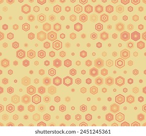 Geometric mesh background. Multicolored geometric elements of varied size. Bold stacked rounded hexagons mosaic cells. Hexagon cells. Tileable pattern. Seamless vector illustration.