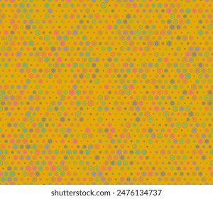 Geometric mesh background. Multicolored geometric elements of varied size. Rounded hexagons mosaic pattern with inner solid cells. Regular hexagon shapes. Tileable pattern.