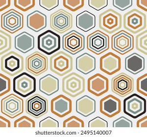 Geometric mesh background. Geometric shapes of varied style and color. Large honeycomb cells. Tileable pattern. Seamless background. Trending vector illustration.