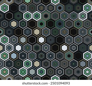 Geometric mesh background. Geometric shapes of varied style and color. Hexagonal shapes. Tileable pattern. Seamless background. Vibrant vector illustration.