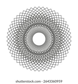 Geometric mesh circle. Line symmetry design. Abstract net vector. Monochrome centered shape.