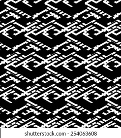 Geometric messy lined seamless pattern, black vector endless background. Decorative net splicing motif texture.