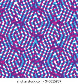 Geometric messy lined seamless pattern, colorful vector endless background. Decorative net splicing motif texture, psychedelic wallpaper