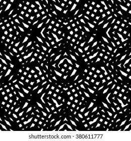 Geometric messy lined seamless pattern, black vector endless background. Decorative net splicing motif texture.