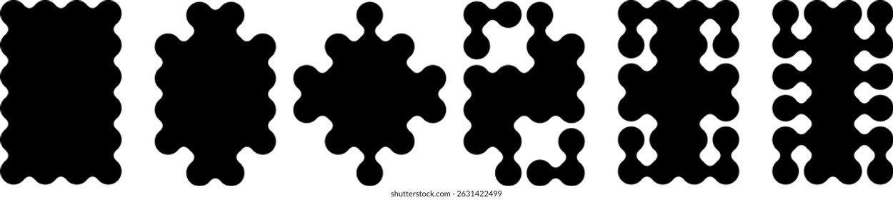 Geometric metaballs liquid shapes, frame flat style, vector isolated on a white background