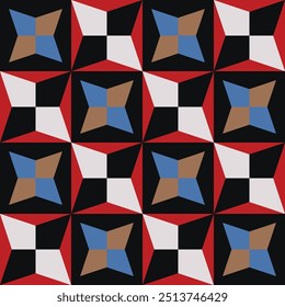 Geometric mid century seamless pattern design vector abstract in deep colors