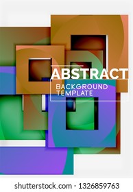 Fundo abstrato mínimo geométrico com composição de quadrados multicoloridos, vetor