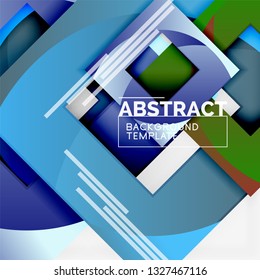 Fondo abstracto geométrico mínimo con composición de cuadrados multicolores, vector