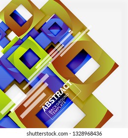 Fondo abstracto geométrico mínimo con composición de cuadrados multicolores, vector