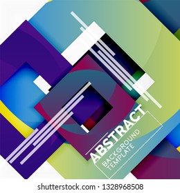 Geometric minimal abstract background with multicolored squares composition, vector