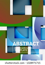 Geometric minimal abstract background with multicolored squares composition, vector