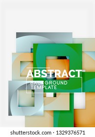 Fondo abstracto geométrico mínimo con composición de cuadrados multicolores, vector