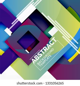 Fondo abstracto geométrico mínimo con composición de cuadrados multicolores, vector