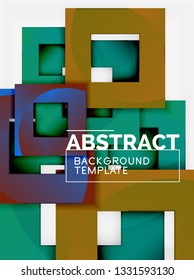 Fondo abstracto geométrico mínimo con composición de cuadrados multicolores, vector