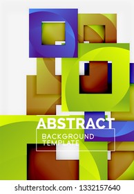 Fundo abstrato mínimo geométrico com composição de quadrados multicoloridos, vetor