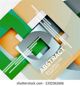 Geometric minimal abstract background with multicolored squares composition, vector