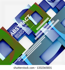 Fondo abstracto geométrico mínimo con composición de cuadrados multicolores, vector