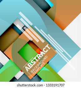 Fondo abstracto geométrico mínimo con composición de cuadrados multicolores, vector