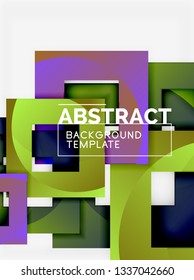 Fondo abstracto geométrico mínimo con composición de cuadrados multicolores, vector